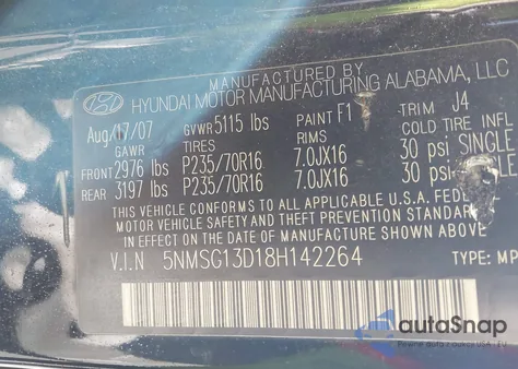 2008 Hyundai Santa Fe Gls из США, поврежденный, VIN 5NMSG13D18H142264